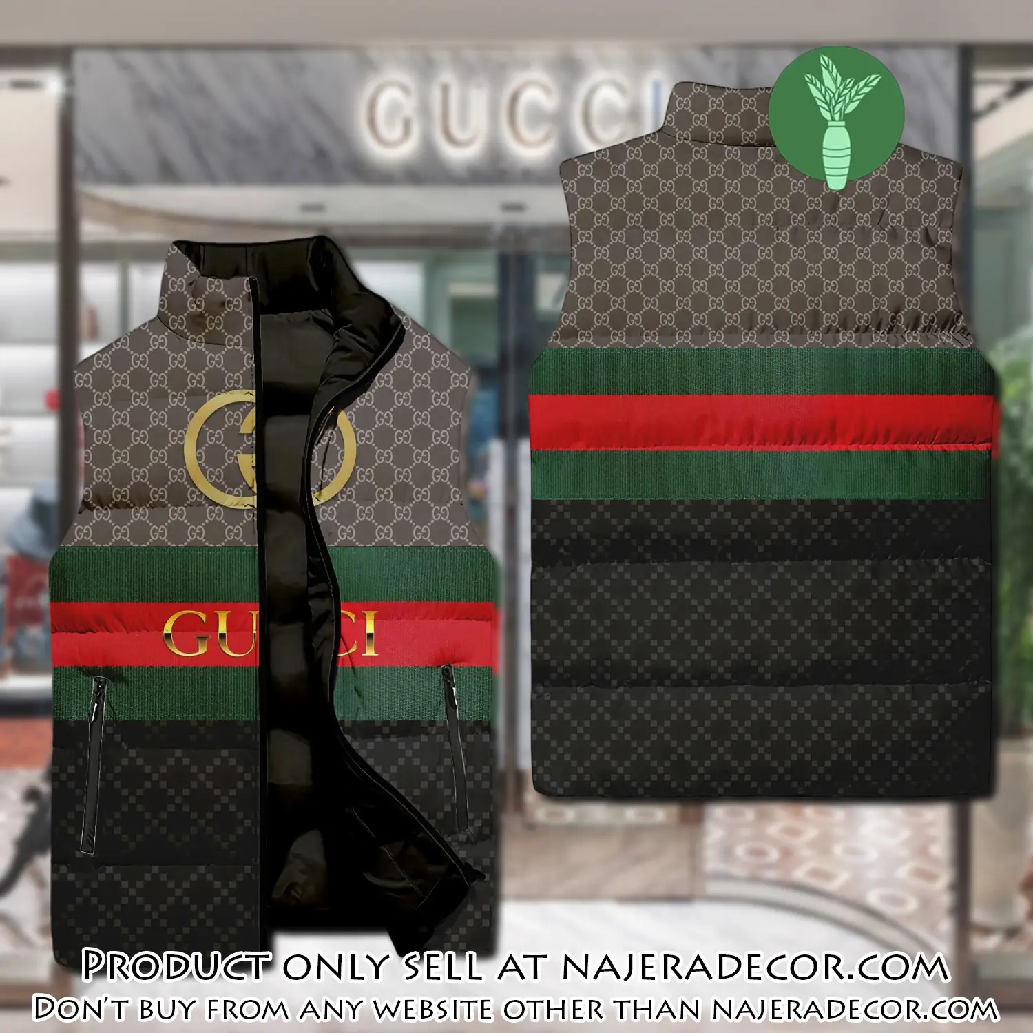 Gucci brown monogram luxury brand 3d sleeveless down jacket njr3555482